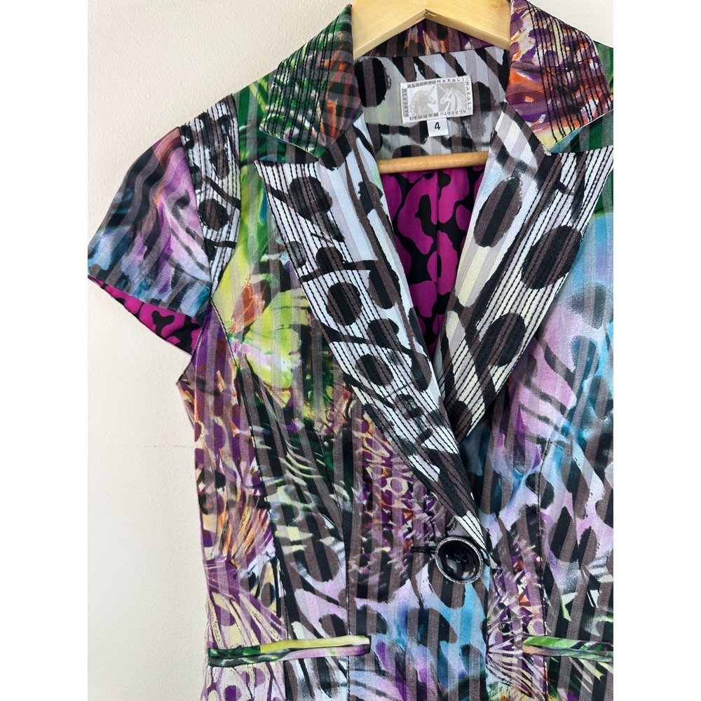 Alberto Makali Blazer Size 4 Short Sleeve Animal Butterfly Print Light Jacket - Picture 4 of 14